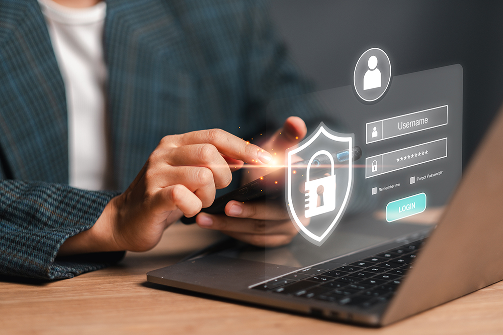 Conceptual illustration of cybersecurity safeguards, featuring locked digital networks and shielded financial data, representing secure online banking protection for Peake Federal Credit Union members.